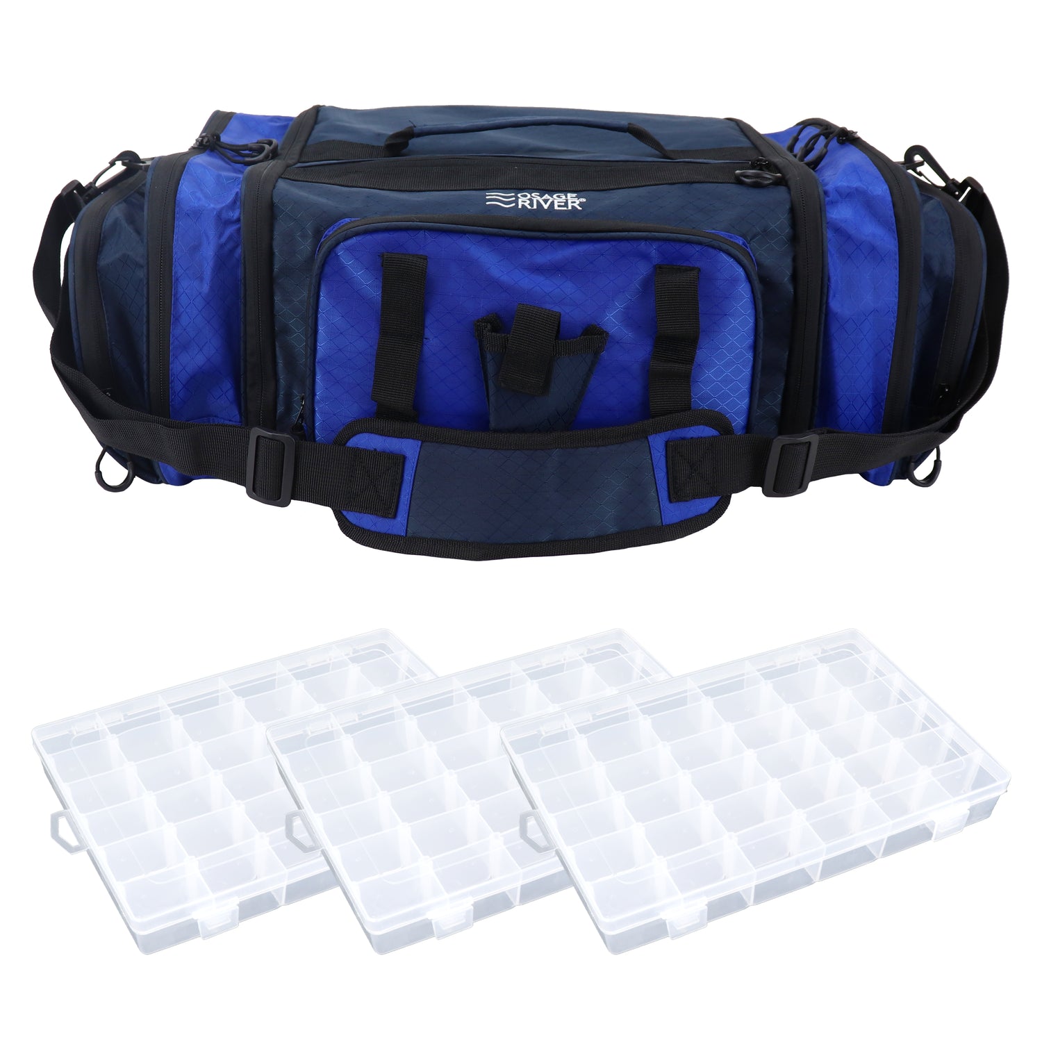 Osage River Elite Ripstop Fishing Tackle Bag w 3 Tackle Boxes-Blue