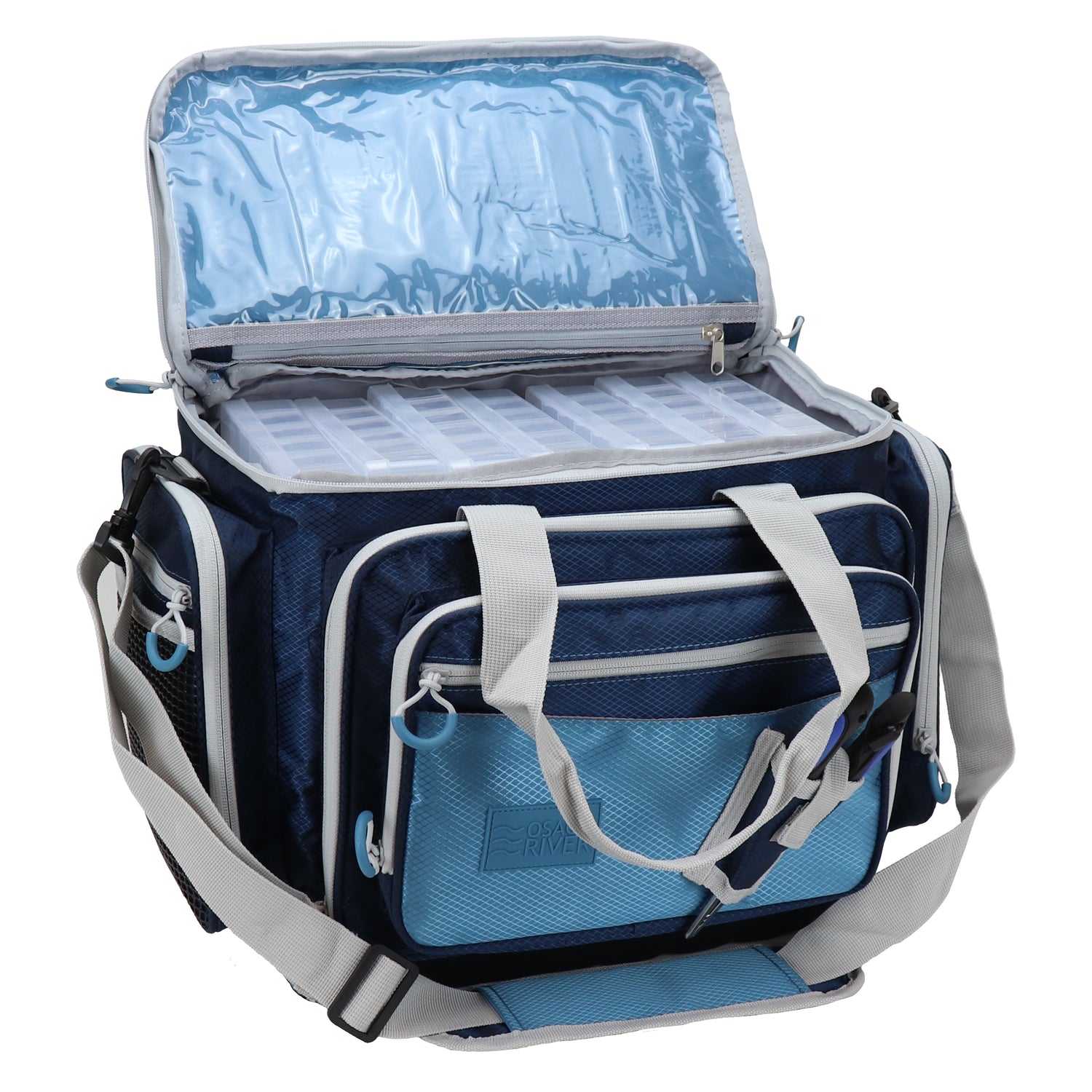 Osage River Boss Fishing Tackle Bag w Tackle Boxes-Medium- Navy