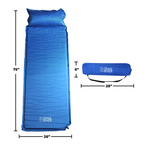Self Inflating Sleeping Pad with Built-In Pillow, Compact Memory Foam Sleep Mat, Camping Air Mattress for Tent, Travel, Backpacking, or Hiking