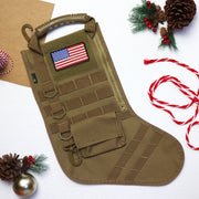 Tactical Christmas Stocking with Handle, USA Patch, MOLLE Webbing, Zip Pocket, Christmas Stocking Gift for Firefighter Army Police Veteran