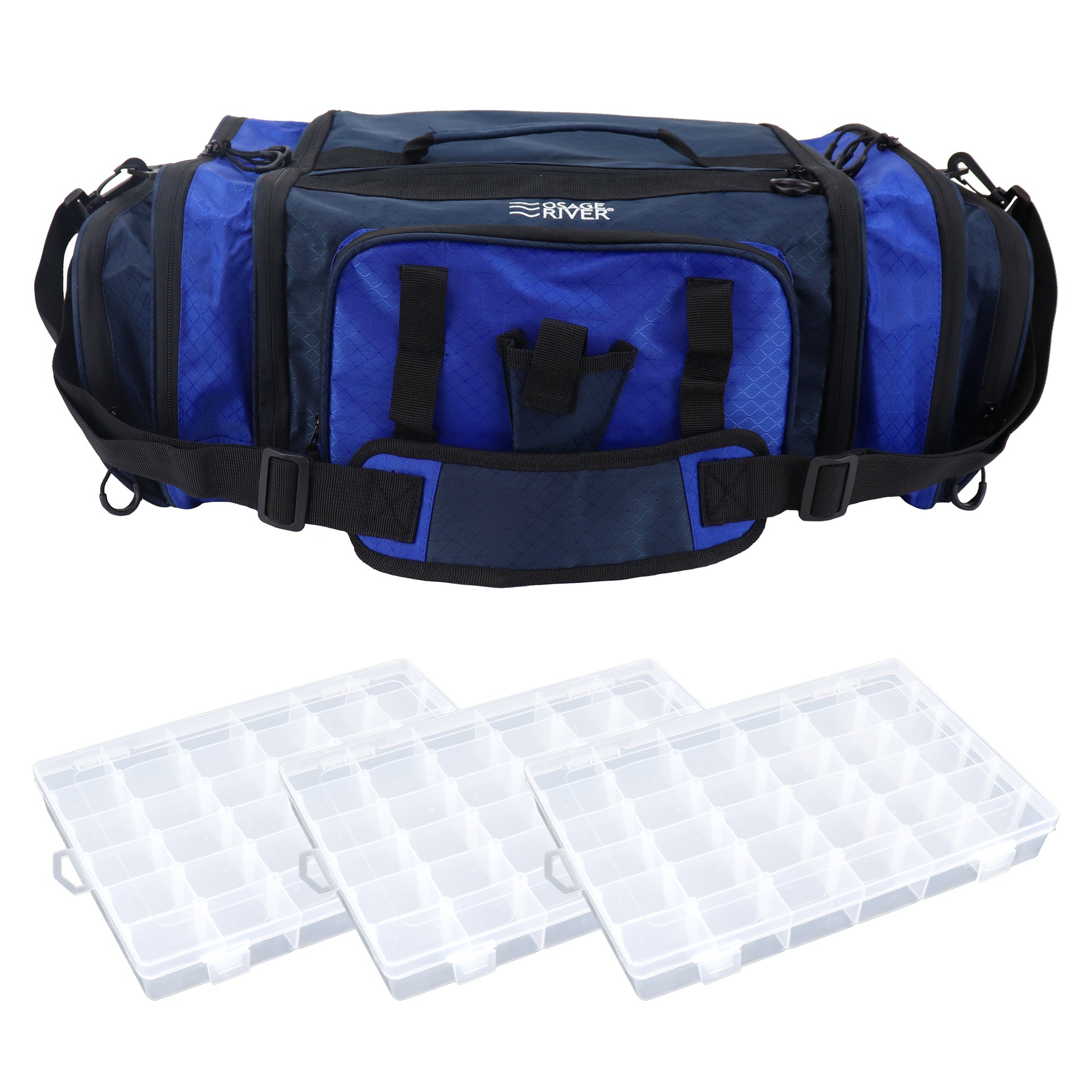 Osage River Elite Ripstop Fishing Tackle Bag w 3 Tackle Boxes-Blue  Osage  River Gear