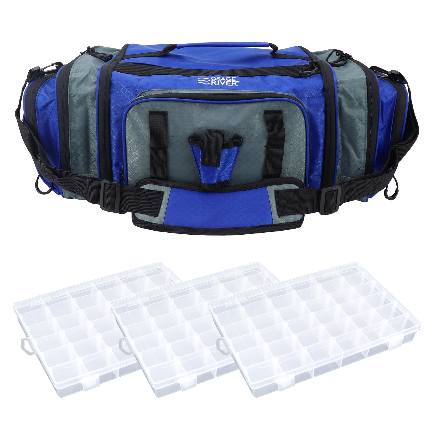 Osage River Elite Ripstop Fishing Tackle Bag w 3 Tackle Boxes-Ash