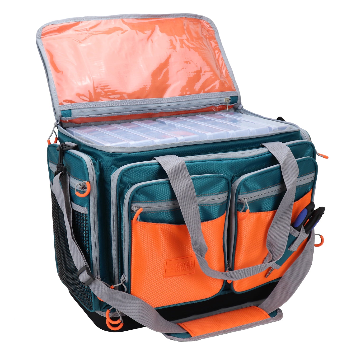 Osage River Boss Fishing Tackle Bag w Tackle Boxes-Large-Green