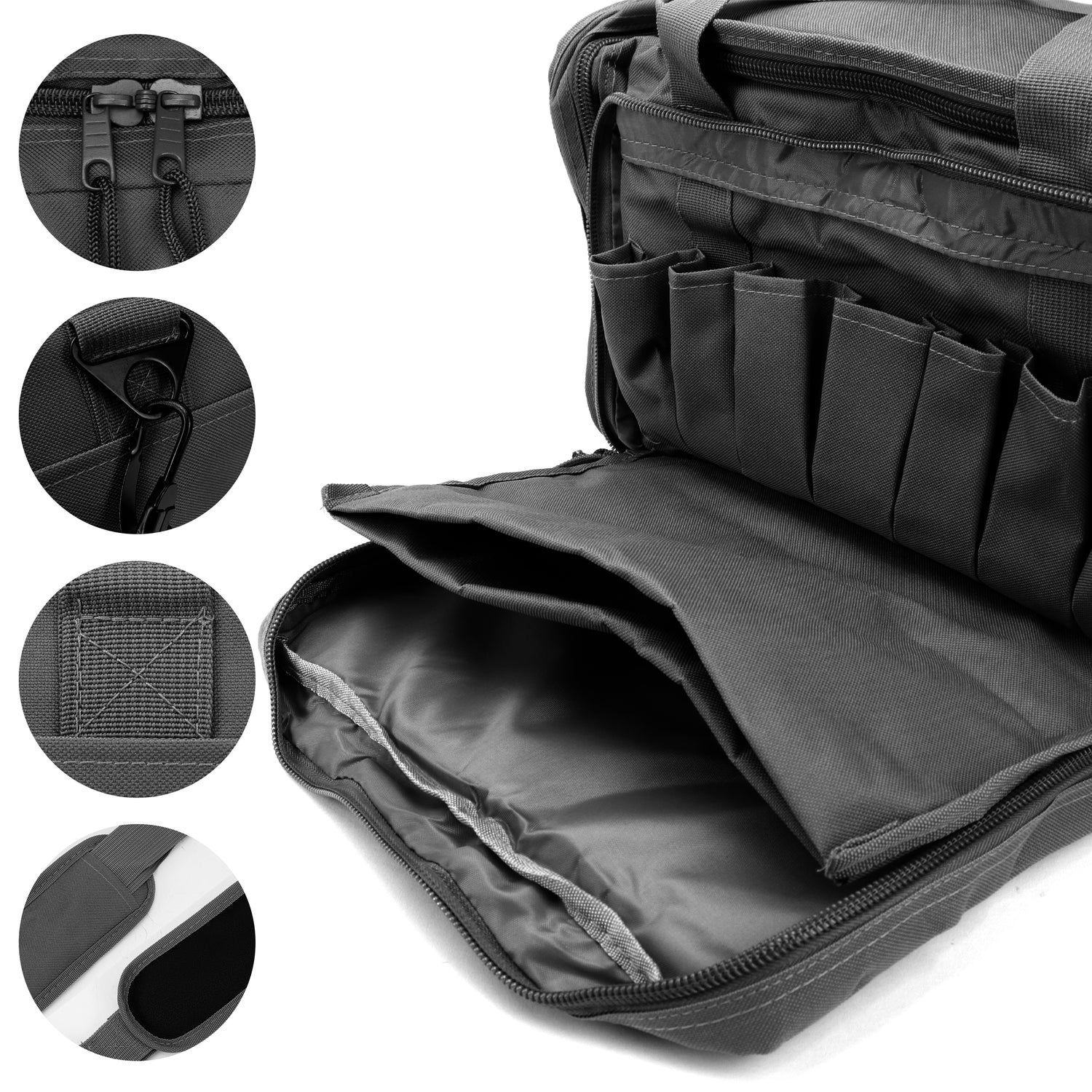 Tactical Range Bag with 9 Compartments and 2 Removable Pistol Pouches