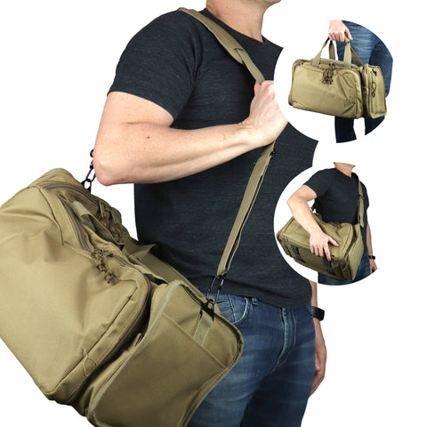 Tactical Range Bag with 9 Compartments and 2 Removable Pistol Pouches, Duffle Bag for Shooting, Hunting, or Traveling