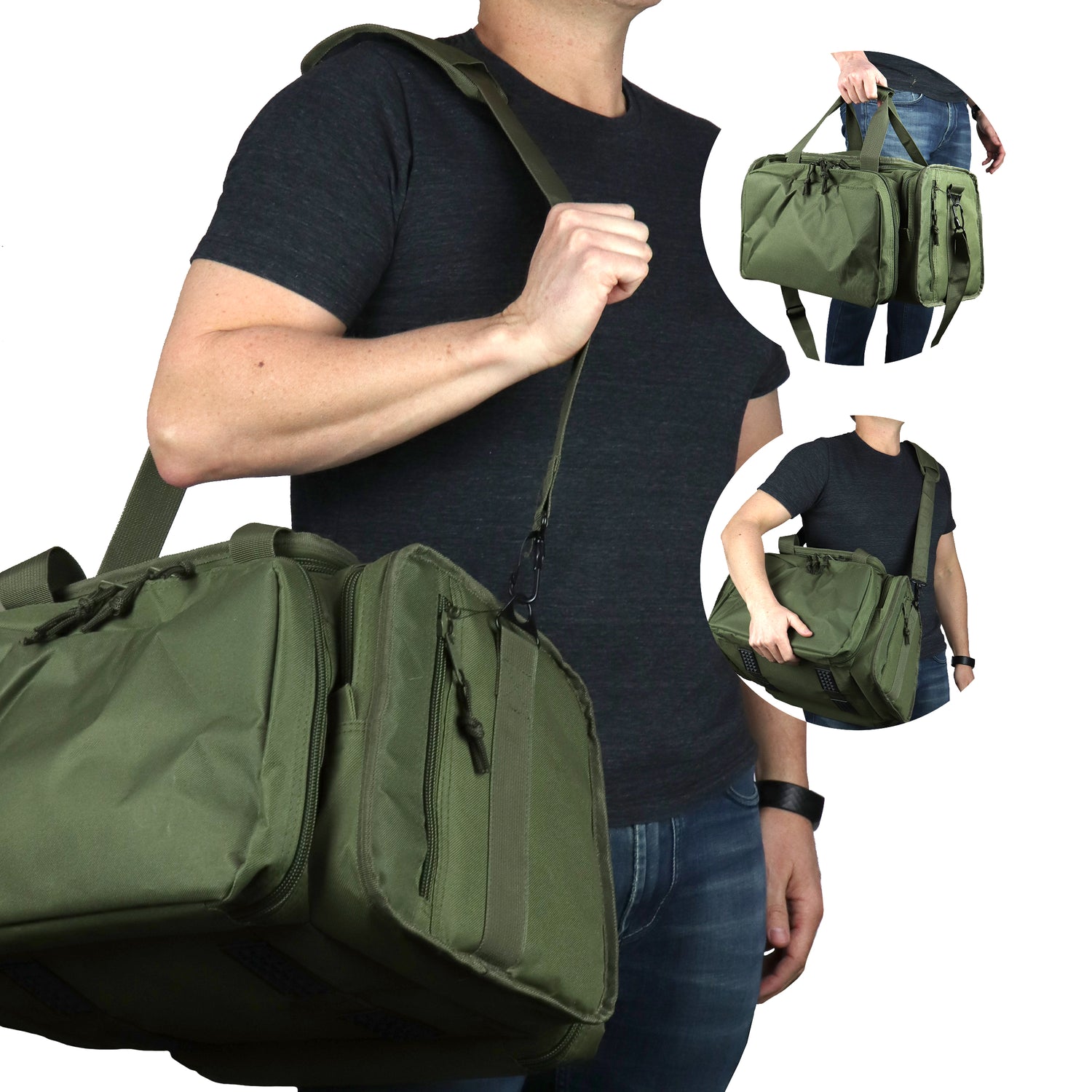 Tactical Range Bag with 9 Compartments and 2 Removable Pistol Pouches