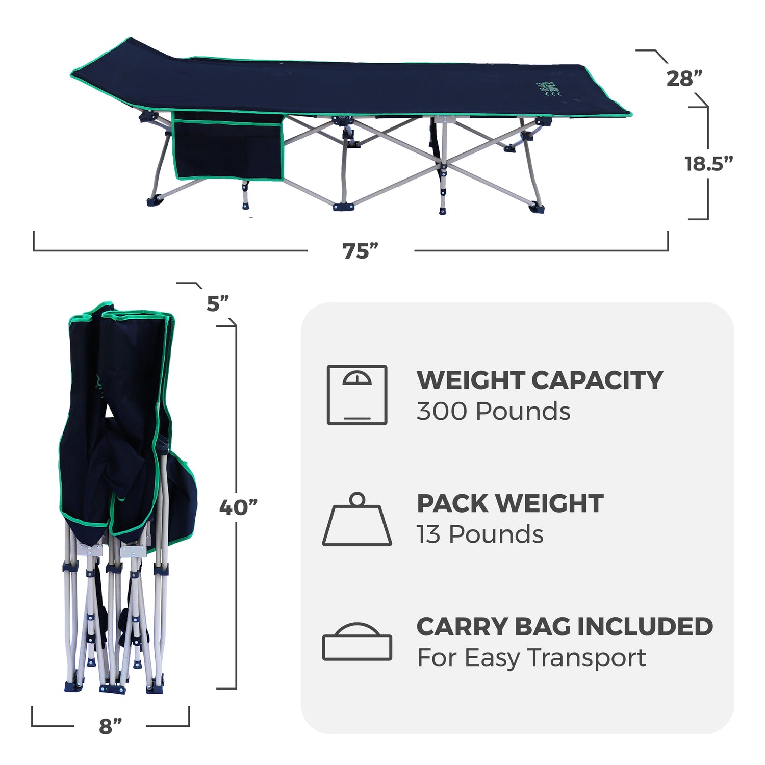 Lightweight Camping Cot w/Carrying Case