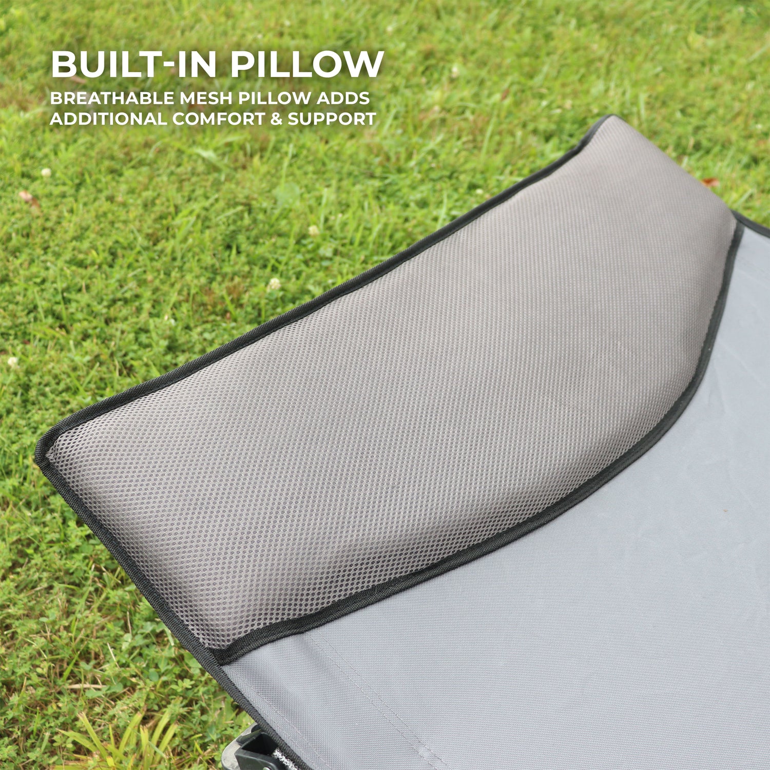 XL Folding Camping Cot with Pocket and Built-In Pillow