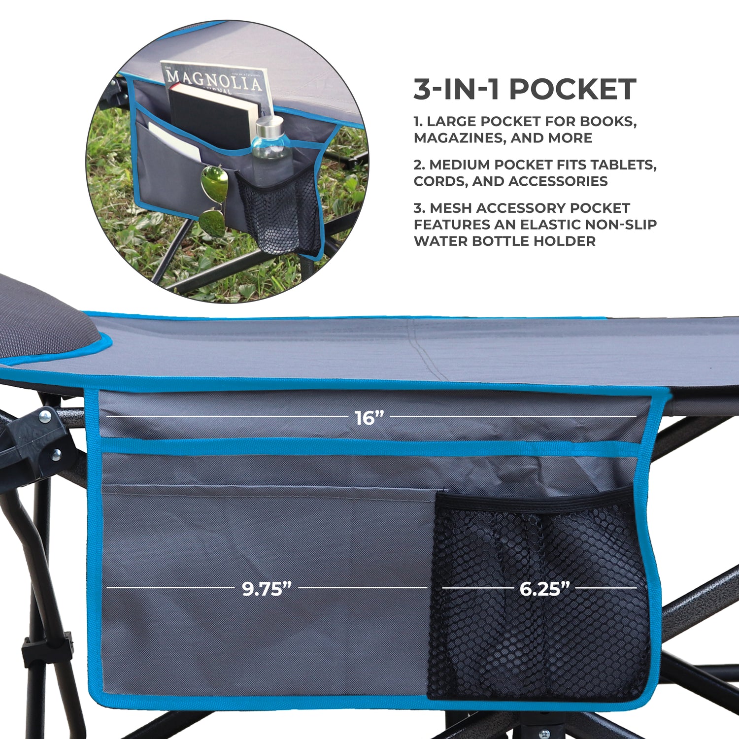 XL Folding Camping Cot with Pocket and Built-In Pillow