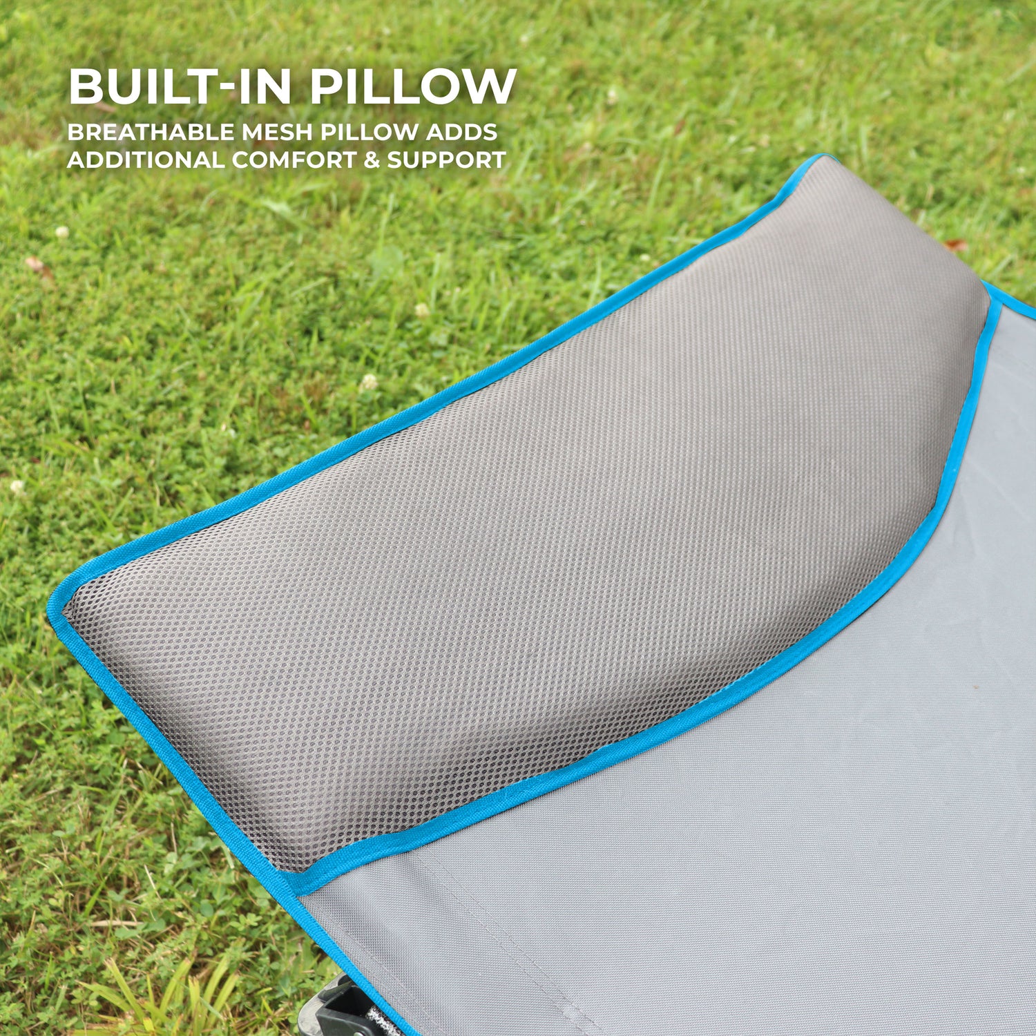 XL Folding Camping Cot with Pocket and Built-In Pillow