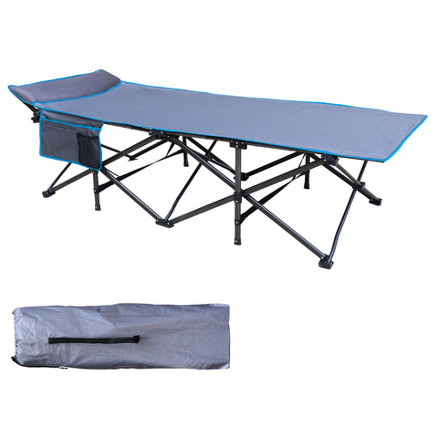 XL Folding Camping Cot with Pocket and Built-In Pillow, Supports up to 440 lbs, Portable Sleeping Bed for Backpacking, Travel, or Camping