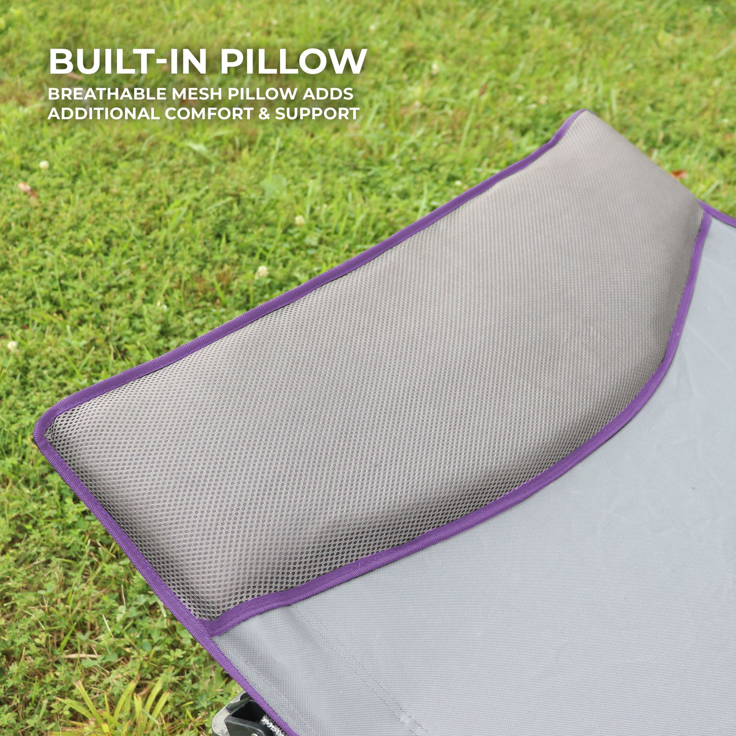 XL Folding Camping Cot with Pocket and Built-In Pillow