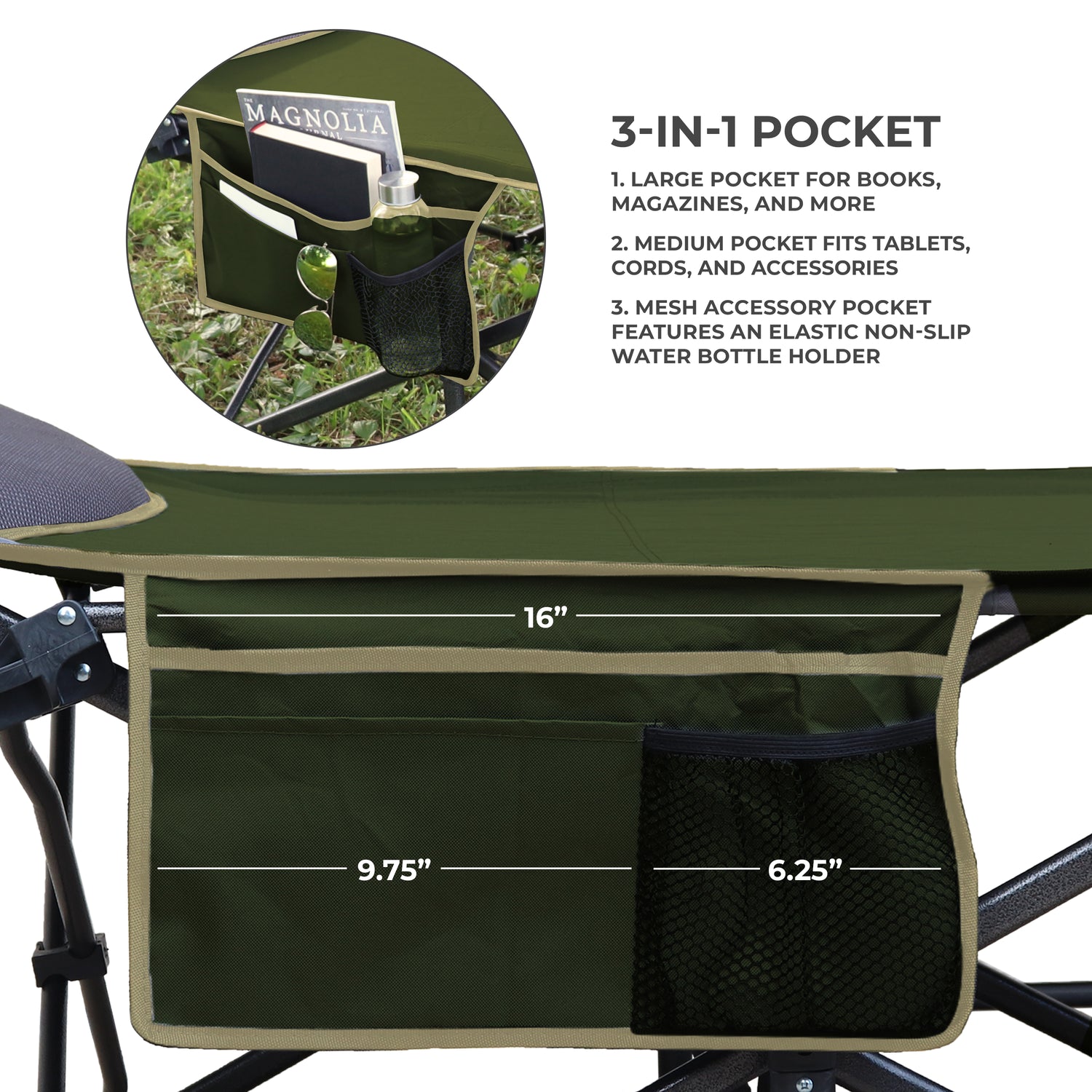 XL Folding Camping Cot with Pocket and Built-In Pillow