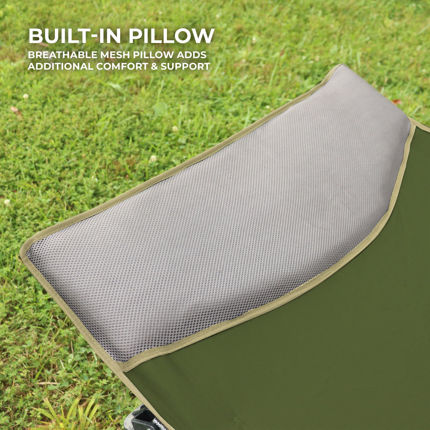 XL Folding Camping Cot with Pocket and Built-In Pillow