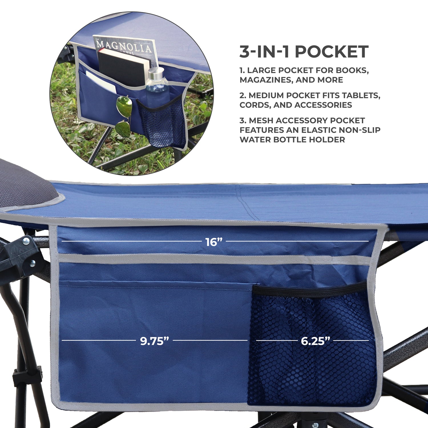 XL Folding Camping Cot with Pocket and Built-In Pillow