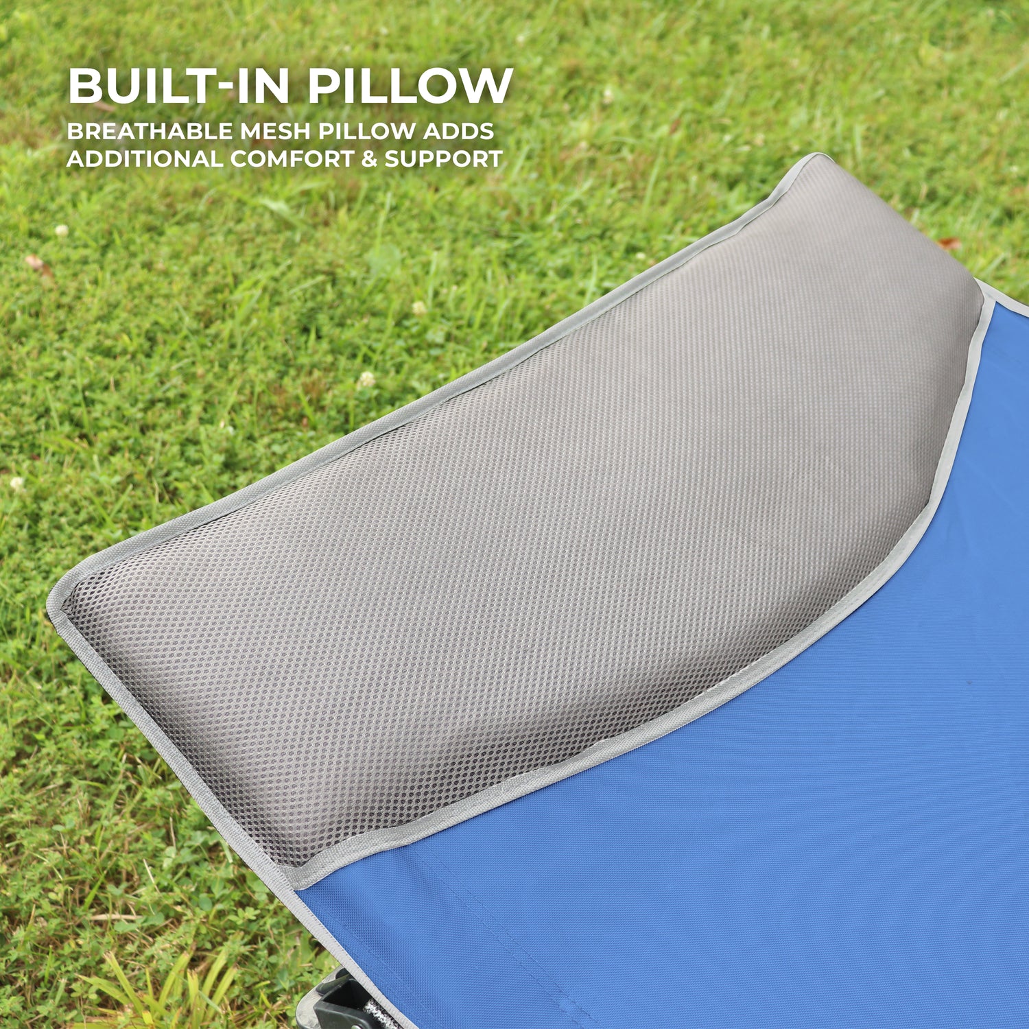 XL Folding Camping Cot with Pocket and Built-In Pillow