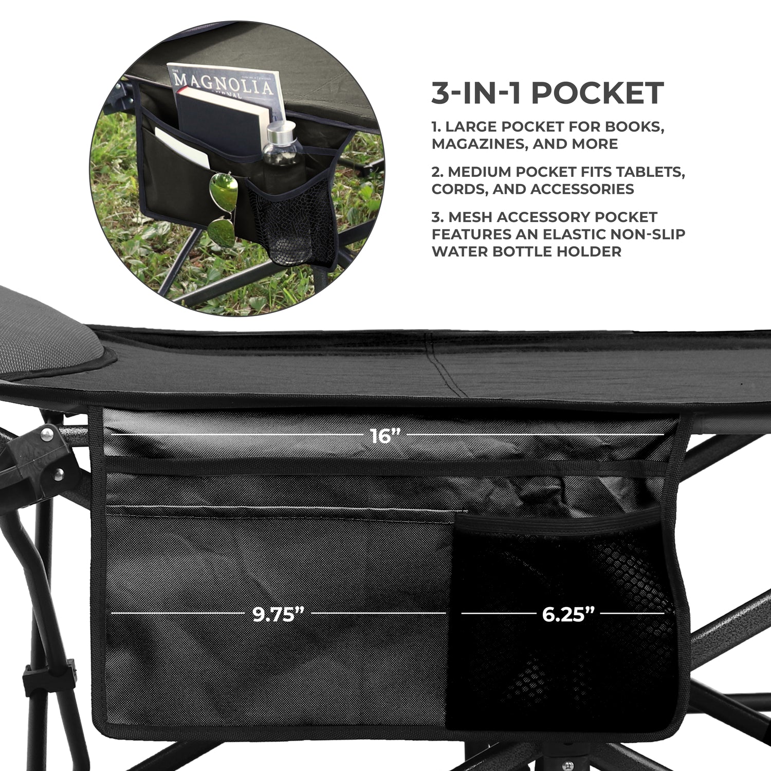 XL Folding Camping Cot with Pocket and Built-In Pillow