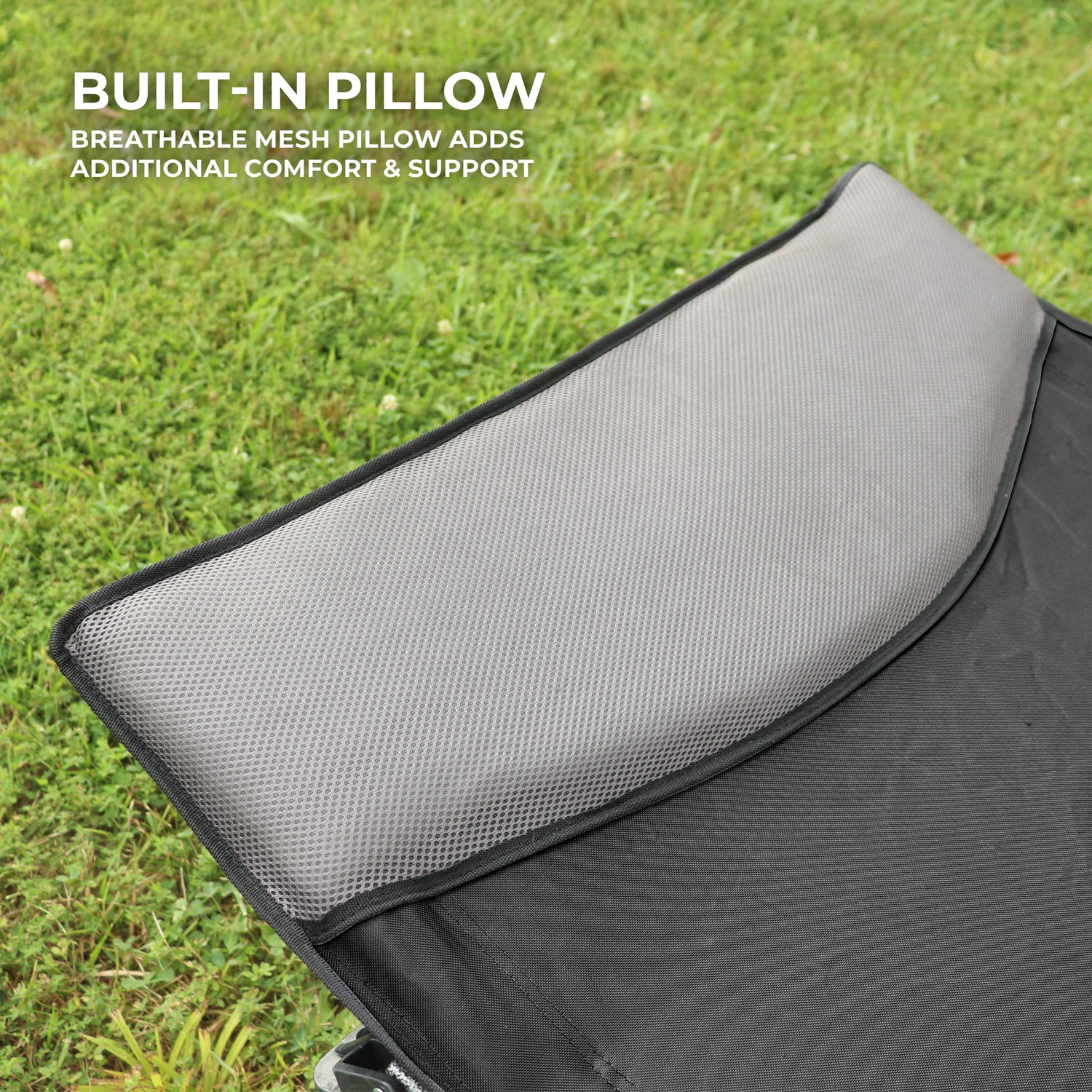 XL Folding Camping Cot with Pocket and Built-In Pillow