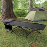 XL Folding Camping Cot with Pocket and Built-In Pillow